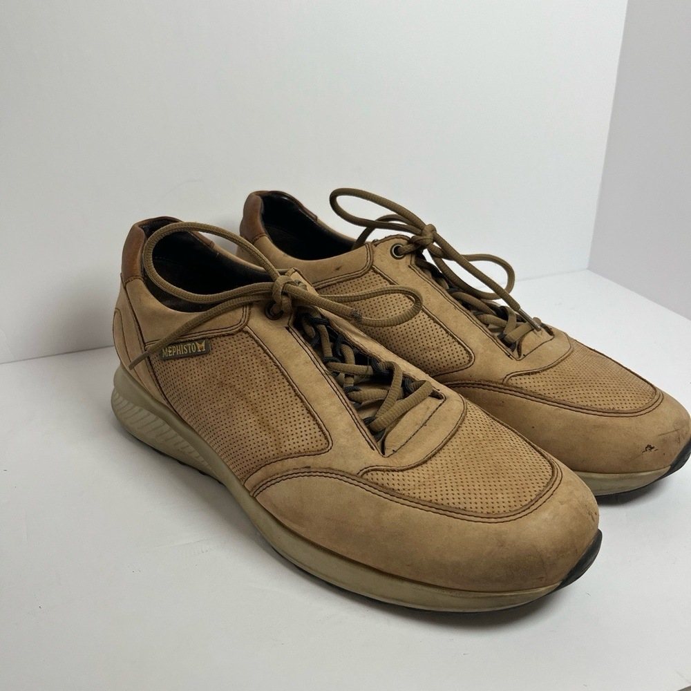 MEPHISTO Mens Walking Shoes Size 9.5 Tan Perforated Leather Comfortable